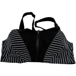 Victoria's Secret Black and White Striped Front-Zip Sports Bra